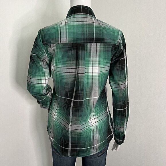 Dixxon Women's Reilly Flannel Shirt Size S Green Black Plaid Snap Front Luck - Picture 11 of 11